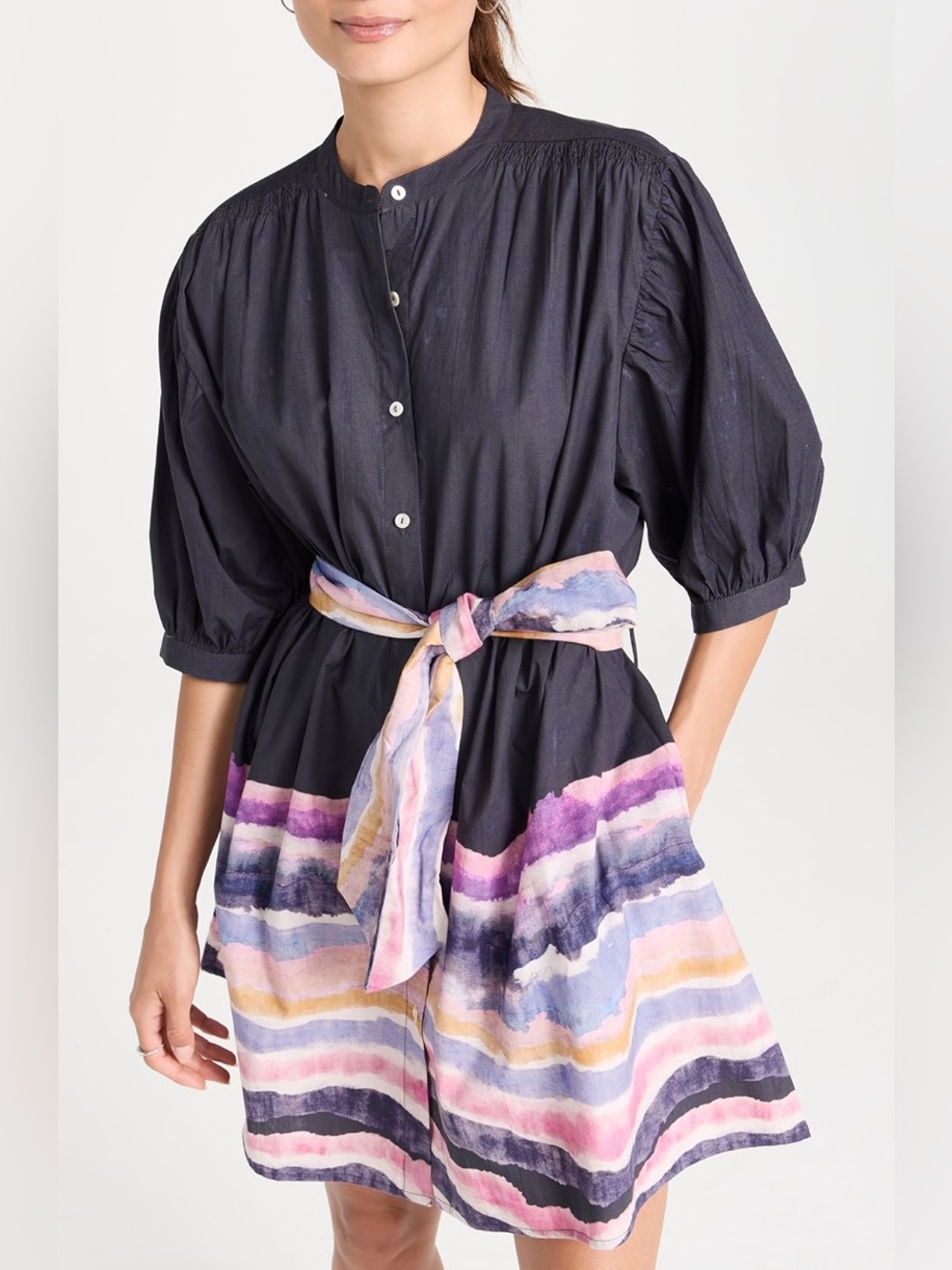 CHUFY
Kissa Organic Cotton Mini Dress - Purple and Pink Watercolor Stripe Hem XS